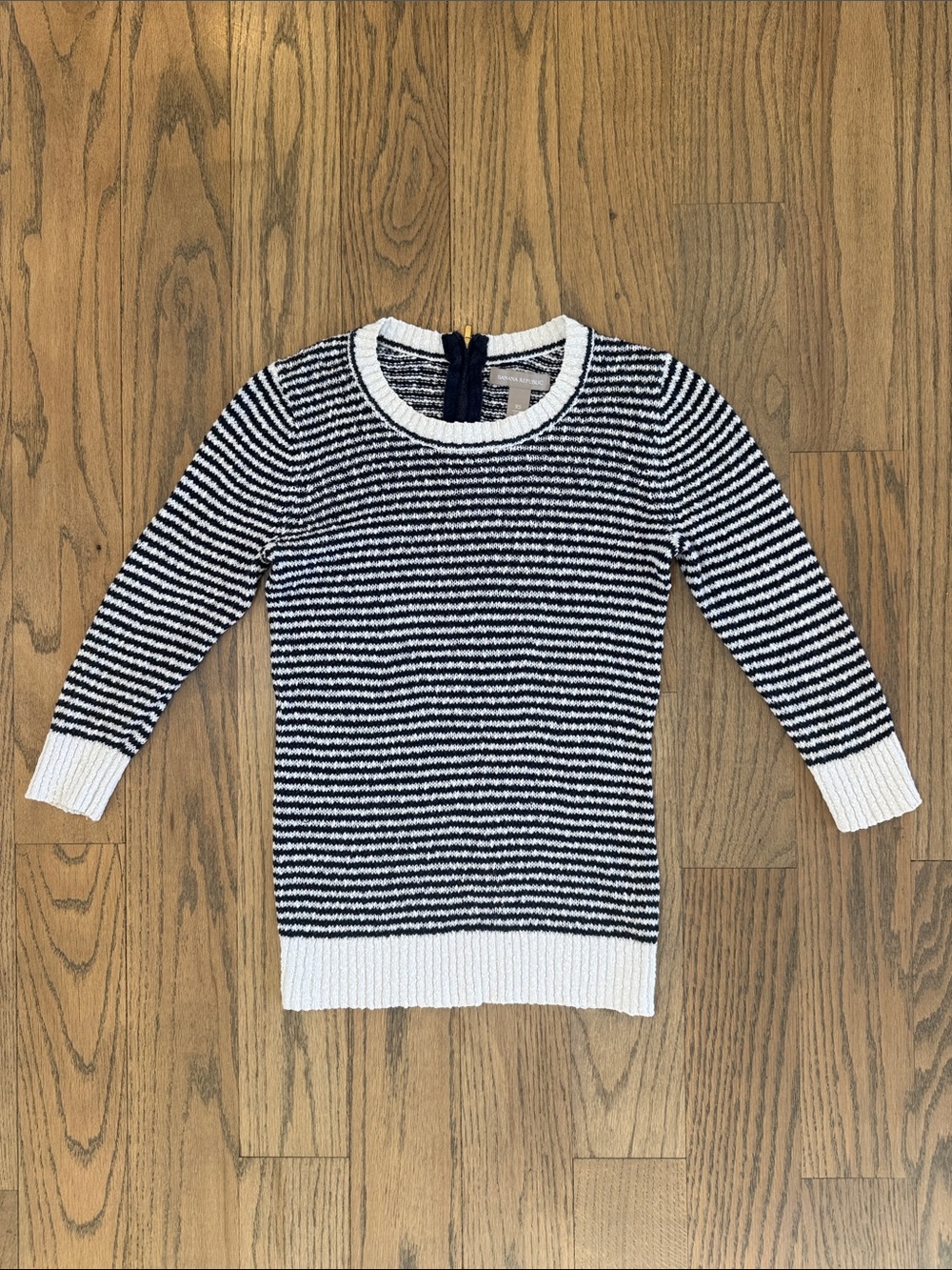 Banana Republic Women’s Navy and White Striped Crewneck Sweater Size X-Small